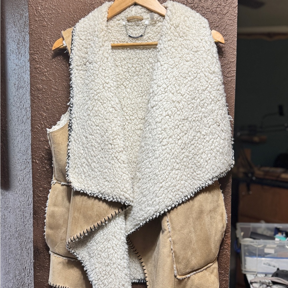 Tan and Cream Shearling Vest